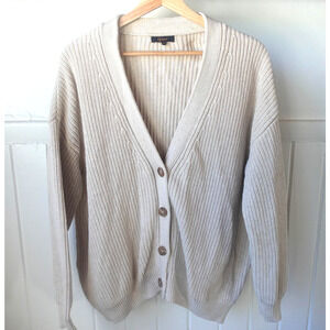 Quince Cardigan Sweater Medium Organic Cotton Oversized Boyfriend Fisherman